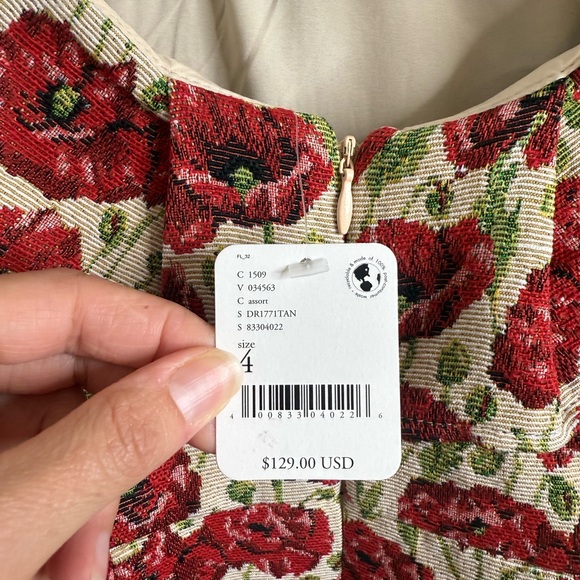 NWT SISTER JANE SHIRLEY POPPY TAPESTRY DRESS - TAN RED FLORAL Sz Small - Picture 10 of 16
